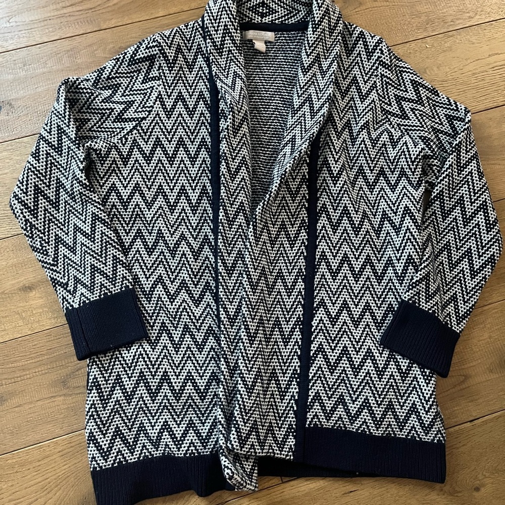 Banana Republic Navy Blue + greige Heavyweight Knit Cardigan Sweater Women's XL
